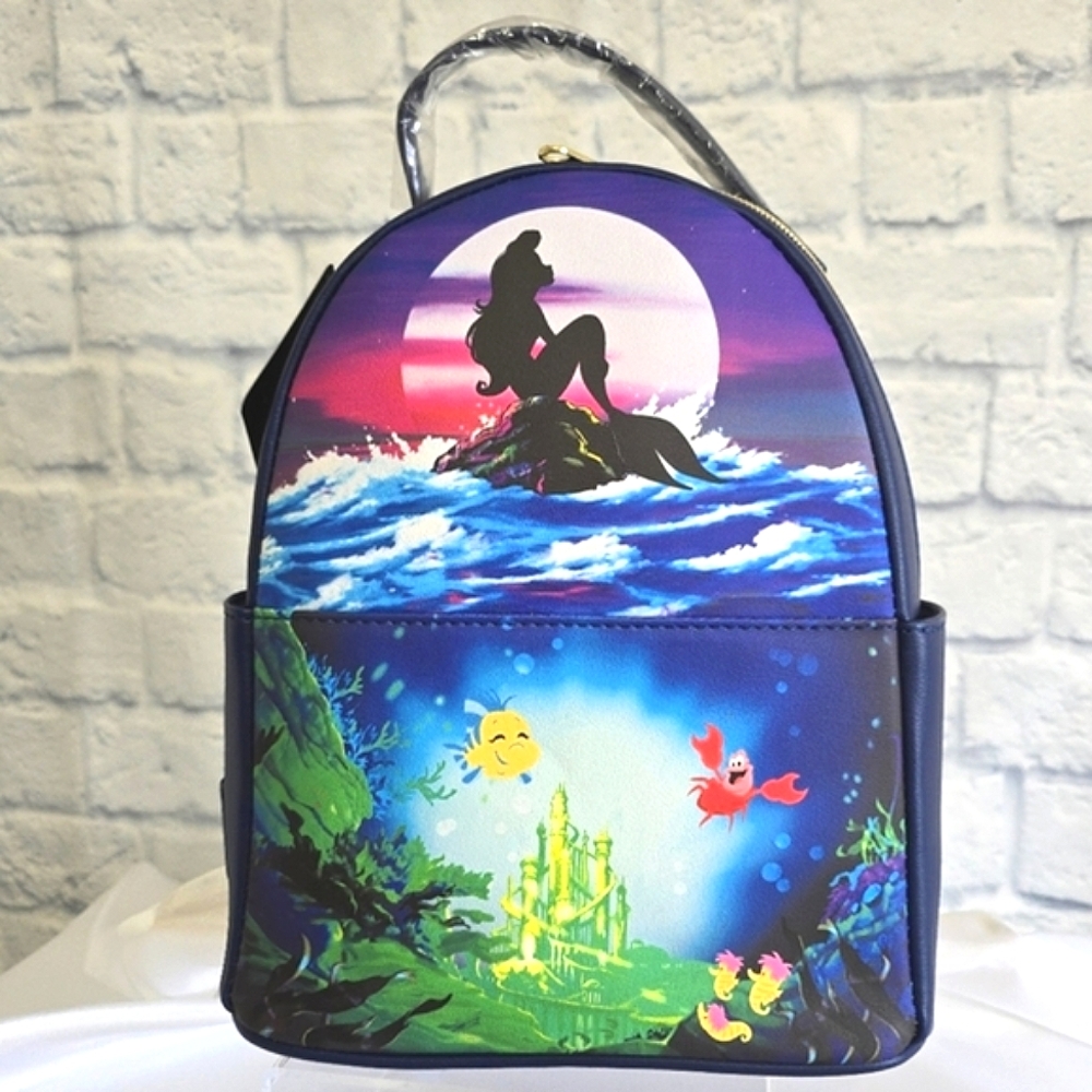 Loungefly Little Mermaid Ariel Ocean Sunset Disney Mini Backpack Bag Blue New